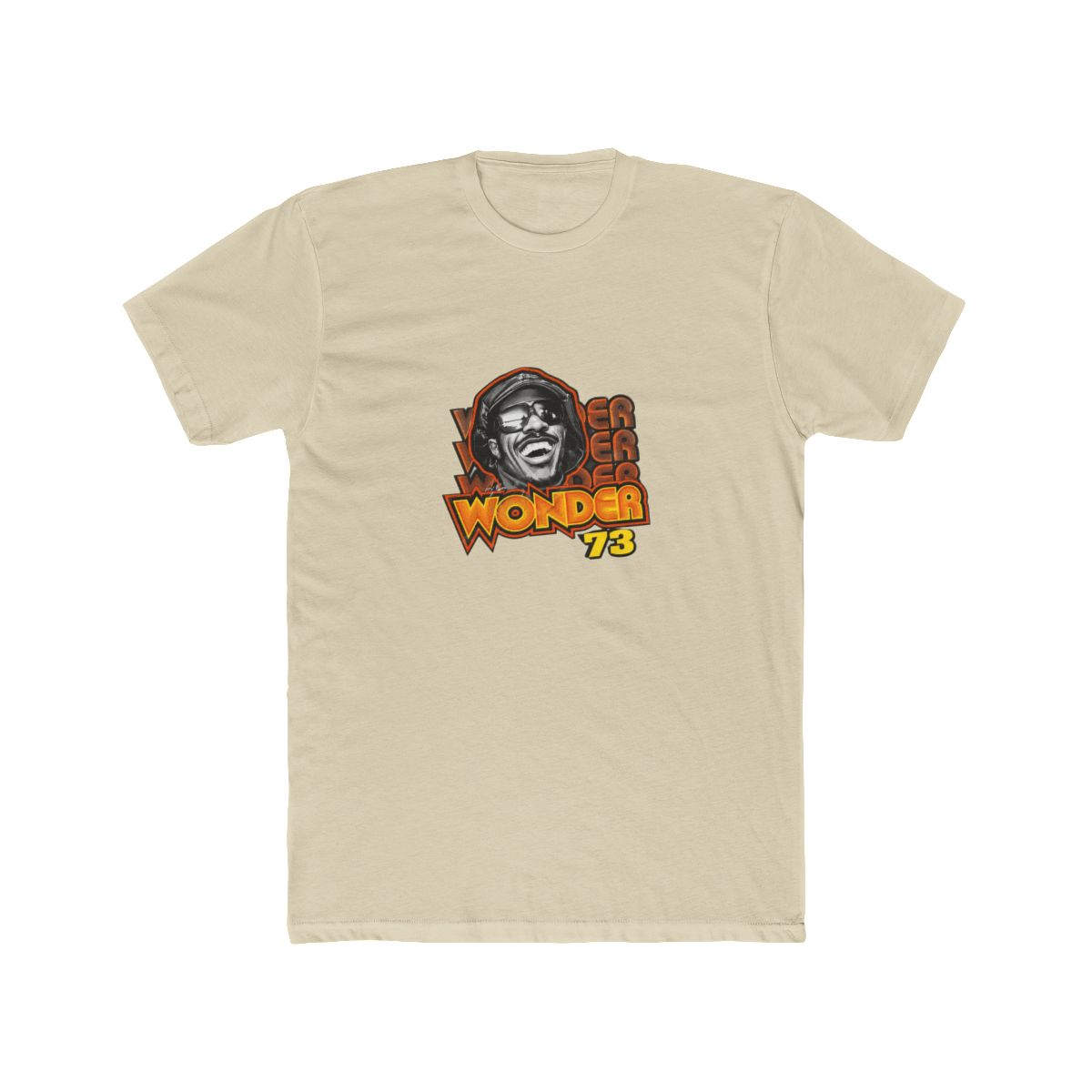 Black T Shirt featuring a graphic of Stevie Wonder wearing a black hat and sunglasses. The graphic is surrounded by the text "Stevie Wonder" in yellow and orange lettering with a star and the number... - alternate angle 4, merchandise