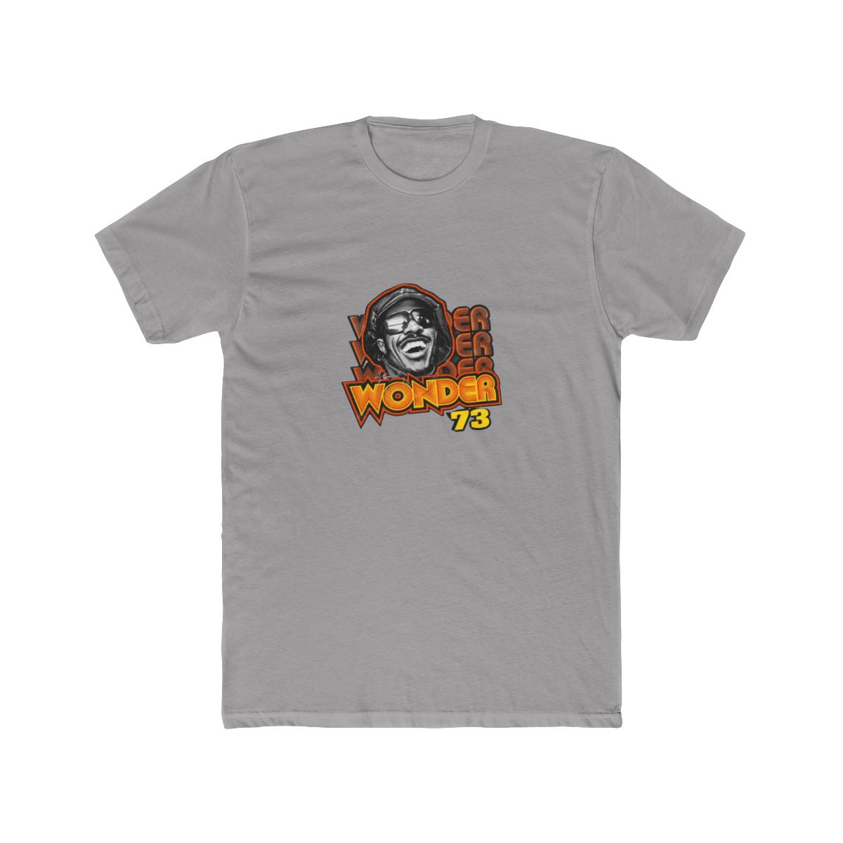 Black T Shirt featuring a graphic of Stevie Wonder wearing a black hat and sunglasses. The graphic is surrounded by the text "Stevie Wonder" in yellow and orange lettering with a star and the number... - alternate angle 5, merchandise